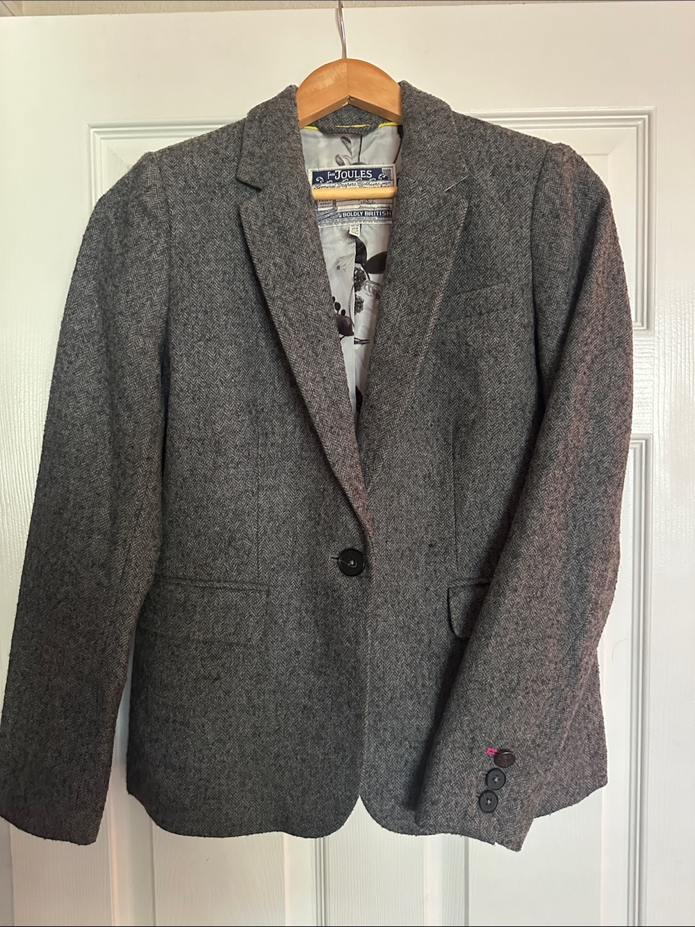 Joules Grey Herringbone Tailored Blazer